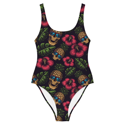 Pineapple Skull Gothic Style One-Piece Swimsuit