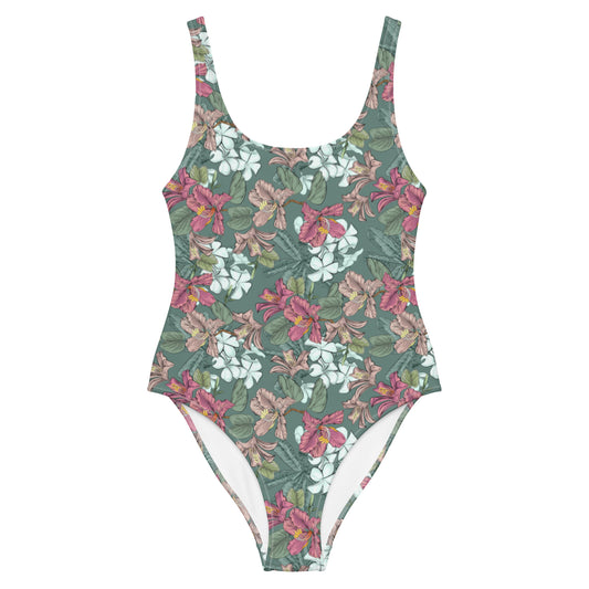 Pretty Floral Vintage One-Piece Swimsuit