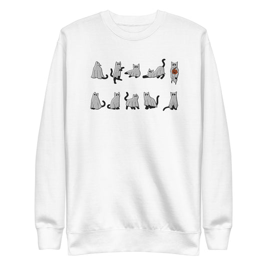 Spooky Ghost Cat, Halloween Humor, Fall Apparel, Embroidered Unisex Premium Sweatshirt