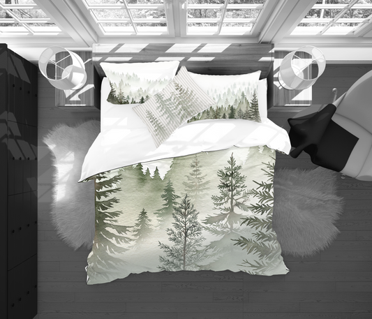 Morning Forest, Natural Fabrics, Luxurious Bedding - Cotton Duvet Cover and Cotton or Silk Pillowcases