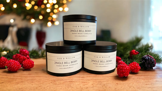 Jingle Bell Berry 6 oz Classic Tin Candle - Tangy raspberry, fragrant holly berry, black raspberry and sweet orange zest