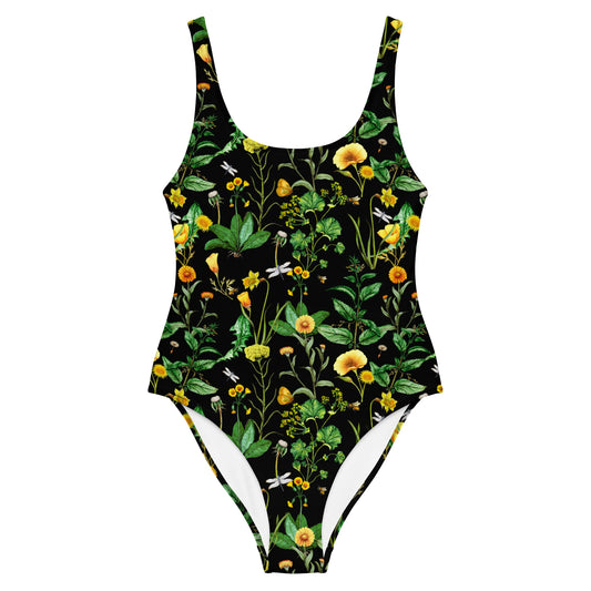 Buzy Bee and Dragonfly Garden, Nature Inspired, Vintage Style, One-Piece Swimsuit