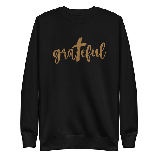 Grateful, Christian, Religious Cross Embroidered Unisex Premium Sweatshirt