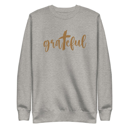 Grateful, Christian, Religious Cross Embroidered Unisex Premium Sweatshirt