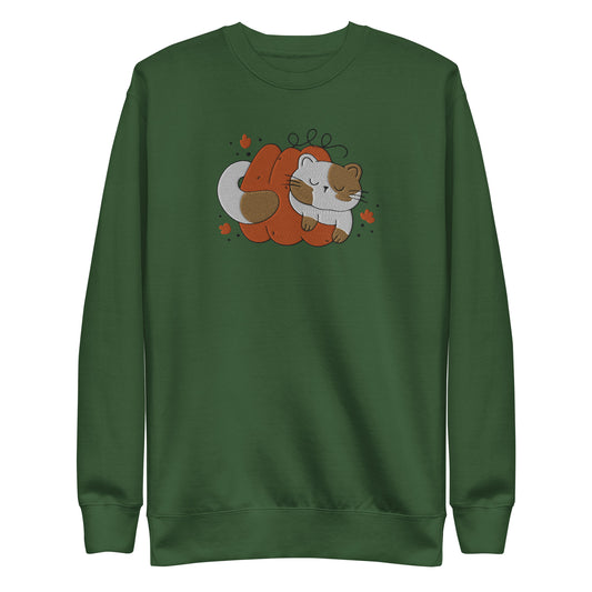 Pumpkin Cat, Fall Sweater, Cute Cat Embroidered Unisex Premium Sweatshirt