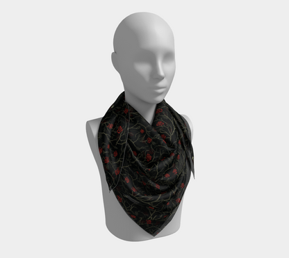Skull and Roses, Spooky and Kooky, Gothic Square Scarf, Silk Habotai, Silk Charmeuse, Silk Modal, Matte Crepe, Poly Chiffon