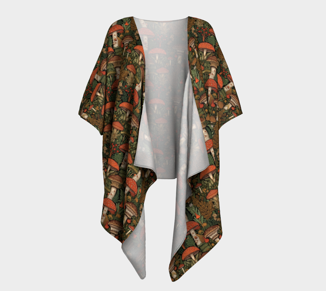 Classic Cottagecore Mushroom Draped Kimono Silky Knit, Chiffon, Peachskin Jersey, or Silk Twill
