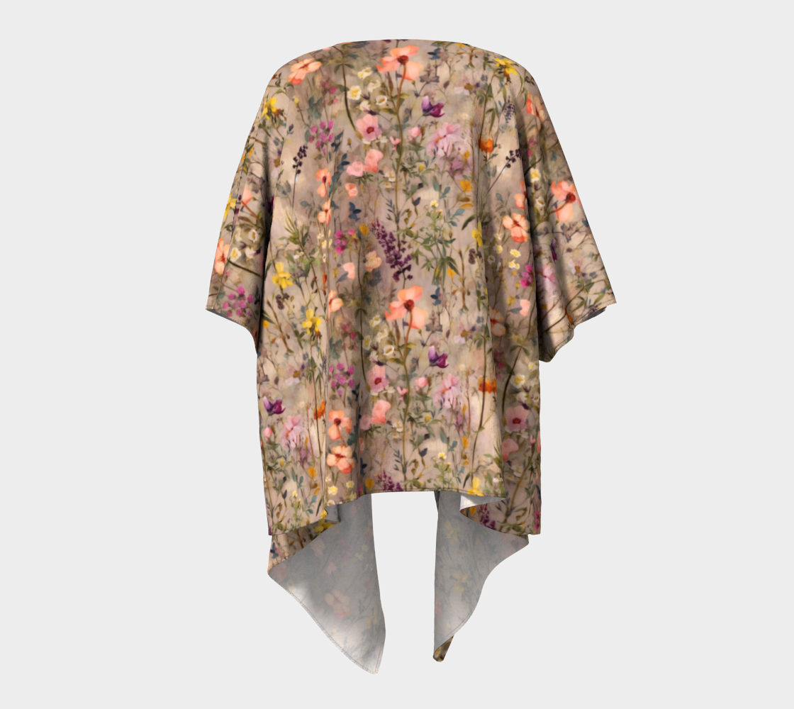 Rustic Wildflowers Draped Kimono Silky Knit, Chiffon, Peachskin Jersey, or Silk Twill