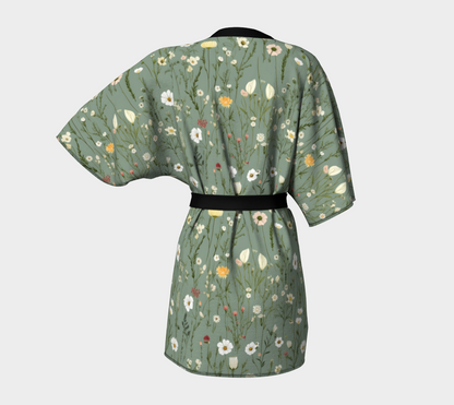 Wildflowers Kimono Robe, Silky Knit, Chiffon, Peachskin Jersey, or Silk Twill