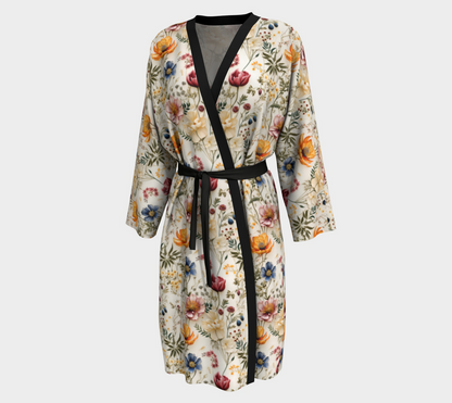 Vibrant Wildflower Fields Peignoir Robe, Silky Knit, Chiffon, Peachskin Jersey, or Silk Twill