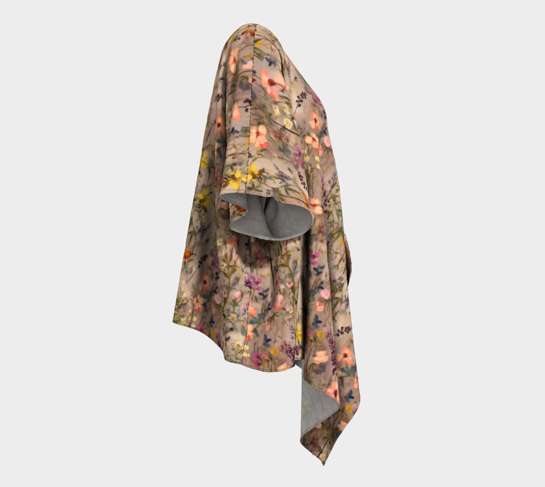 Rustic Wildflowers Draped Kimono Silky Knit, Chiffon, Peachskin Jersey, or Silk Twill
